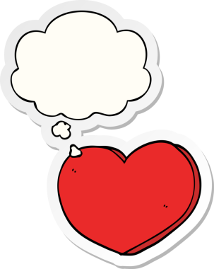 İnsan tarafından çizilmiş bir çıkartma gibi düşünce baloncuğu olan karikatür kalp.