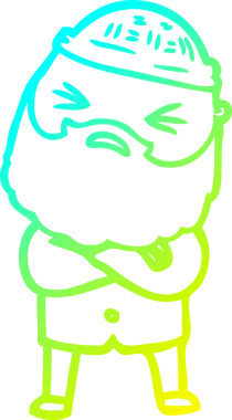 Bir insan tarafından çizilmiş sakallı bir çizgi film karakteri.