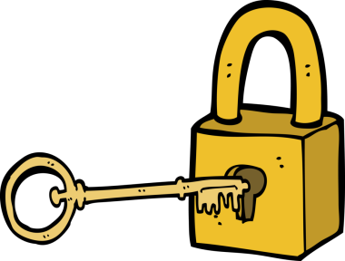 Bir insan tarafından çizilmiş asma kilit ve anahtar.