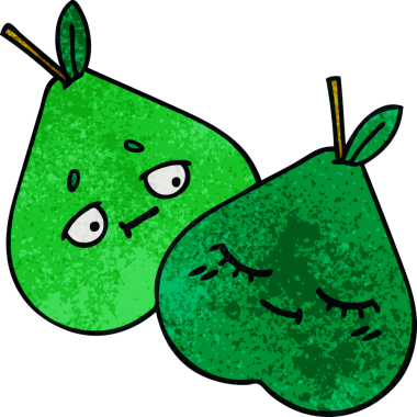 Bir insan tarafından çizilmiş armutun retro grunge desen karikatürü