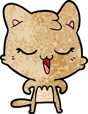 Bir insan tarafından çizilmiş mutlu çizgi film kedisi.