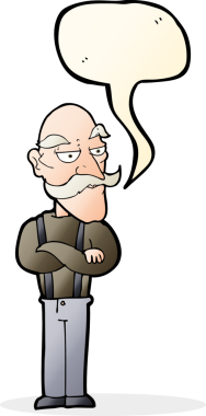 Bir insan tarafından çizilmiş bir konuşma balonuyla sıkılmış yaşlı bir adam.