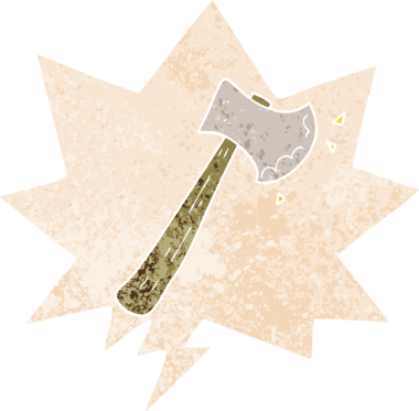 bir insan tarafından çizilmiş grunge sıkıntılı retro biçimli konuşma balta ile çizgi film balta