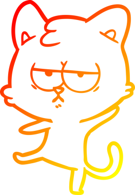 Bir insan tarafından çizilmiş sıkılmış çizgi film kedisinin sıcak çizgi çizgisi.