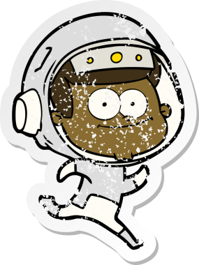 Bir insan tarafından çizilmiş mutlu bir astronot karikatürü.