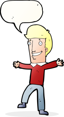 Bir insan tarafından çizilmiş konuşma balonlu mutlu adam çizgi filmi.