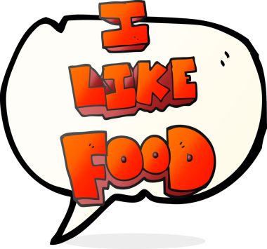 Serbest konuşma balonu karikatürü. Bir insan tarafından çizilmiş yemek sembolünü seviyorum.