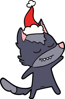 Bir insan tarafından çizilmiş Noel Baba şapkası takan bir kurt çizilmiş.