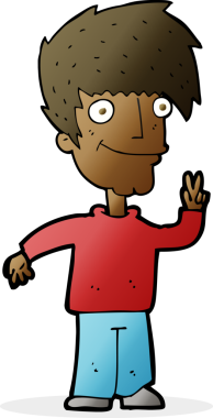 Karikatürist bir insan tarafından çizilmiş barış işareti veriyor.