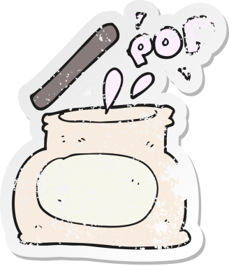 Bir insan tarafından çizilmiş karikatür kaplama kavanozunun gerilimli retro yapıştırması