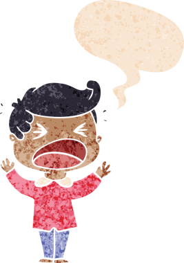 çizgi film bağıran adam grunge sıkıntı retro stil bir insan tarafından çizilmiş