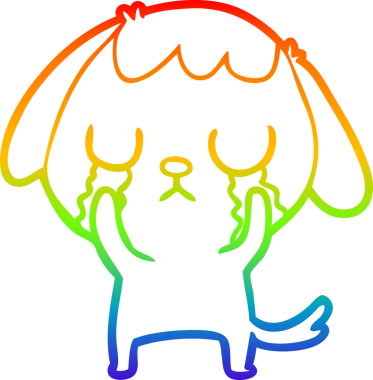 Gökkuşağı gradyan çizimi bir insan tarafından çizilmiş şirin bir çizgi köpeğin ağlaması.