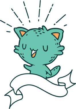 Dövme stili afiş Bir insan tarafından çizilmiş mutlu kedi