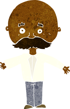 Bir insan tarafından çizilmiş bıyıklı bir çizgi film adamı.