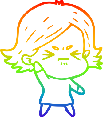 Gökkuşağı gradyan çizimi bir insan tarafından çizilmiş kızgın bir kız çizgi filmi