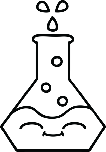 Bir insan tarafından çizilmiş bir bilim şişesinin çizgi çizimi.