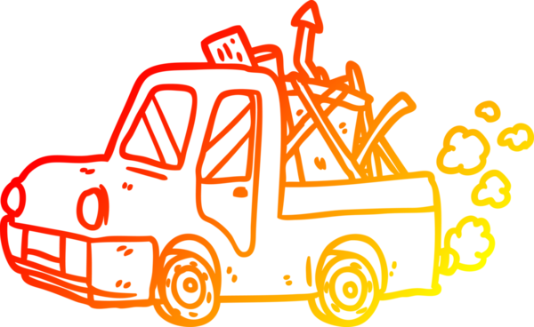 Bir insan tarafından çizilmiş ıvır zıvırla dolu eski bir kamyonun sıcak çizgi çizimi