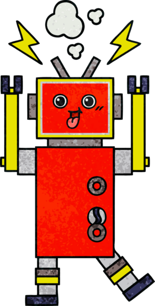 Bir insan tarafından çizilmiş bir robotun retro grunge dokusu