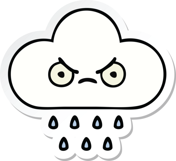 Bir insan tarafından çizilmiş şirin bir yağmur bulutunun çıkartması.