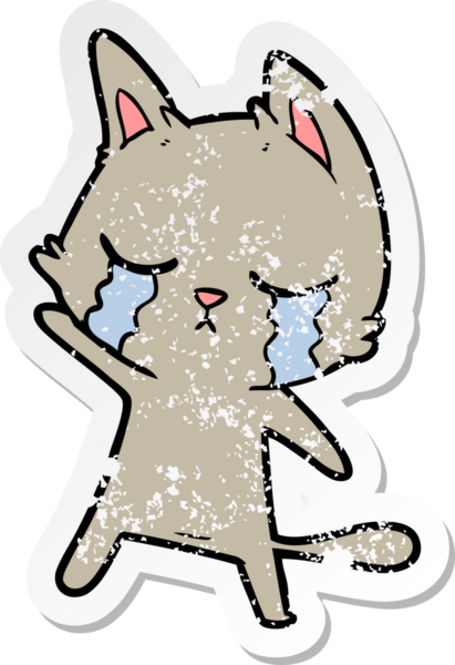 Bir insan tarafından çizilmiş ağlayan bir çizgi film kedisinin sıkıntılı çıkartması.