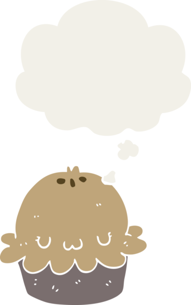 Düşünce baloncuğu insan tarafından çizilmiş şirin bir çizgi film pastası.