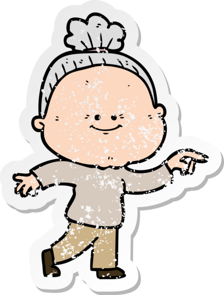 Bir insan tarafından çizilmiş mutlu, yaşlı bir kadının sıkıntılı çıkartması.