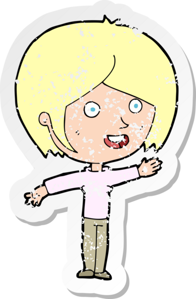 Bir insan tarafından çizilen mutlu kız çizgi filminin gerilimli yapıştırması.