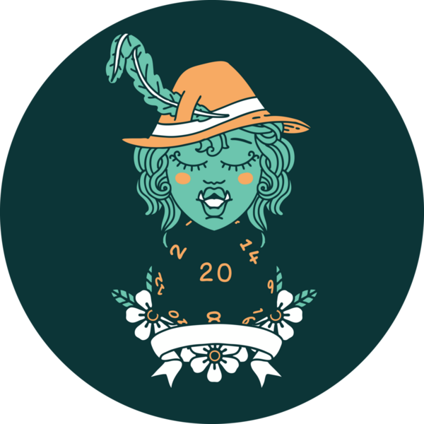 Bir insan tarafından çizilmiş 20 zarlı yarım ork ozan simgesi