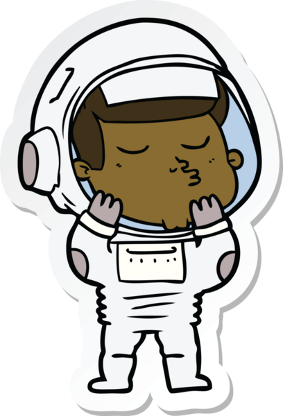 Bir insan tarafından çizilmiş kendine güvenen bir astronotun çıkartması.