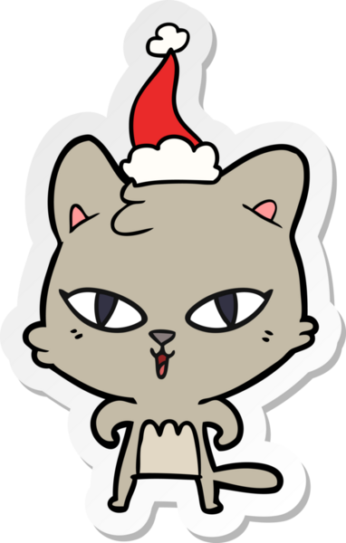 Bir insan tarafından çizilmiş Noel Baba şapkası takan bir kedinin el yazısı.