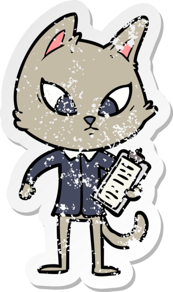 Bir insan tarafından çizilmiş kafası karışmış bir iş kedisinin sıkıntılı çıkartması.