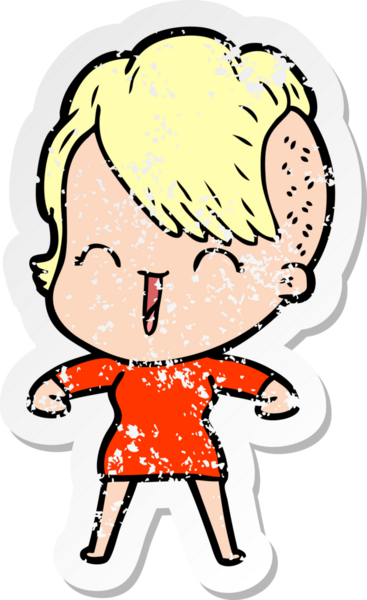 Bir insan tarafından çizilmiş mutlu bir hippi kızın sıkıntılı çıkartması.