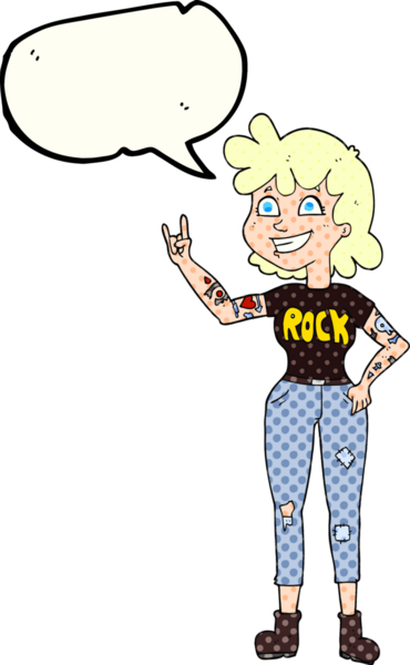 Bir insan tarafından çizilmiş serbest çizilmiş çizgi roman konuşma balonu rock kızı.