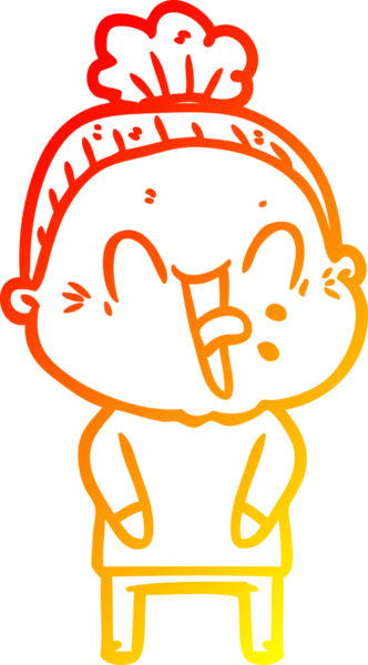 Bir insan tarafından çizilmiş mutlu, yaşlı bir kadının sıcak çizgi çizimi.