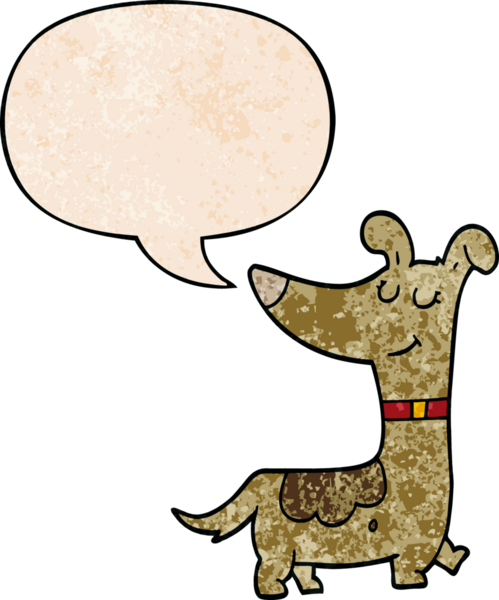 Konuşma baloncuğu olan çizgi film köpeği insan tarafından çizilmiş eski moda dokular.