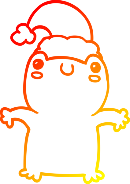 Bir insan tarafından çizilmiş Noel şapkası giyen sevimli bir kurbağanın sıcak çizgi çizimi.