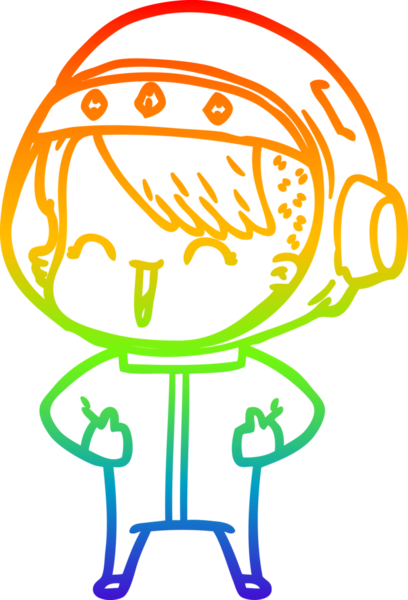 Gökkuşağı gradyan çizimi mutlu bir uzay kızının çizimi bir insan tarafından çizilmiş