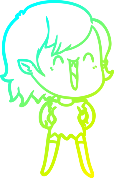 Bir insan tarafından çizilen mutlu vampir kız çizgi filminin soğuk gradyanı.