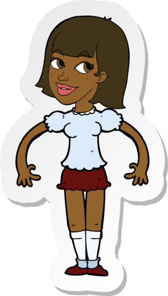 Bir insan tarafından çizilmiş omuz silken bir karikatür kadının çıkartması.