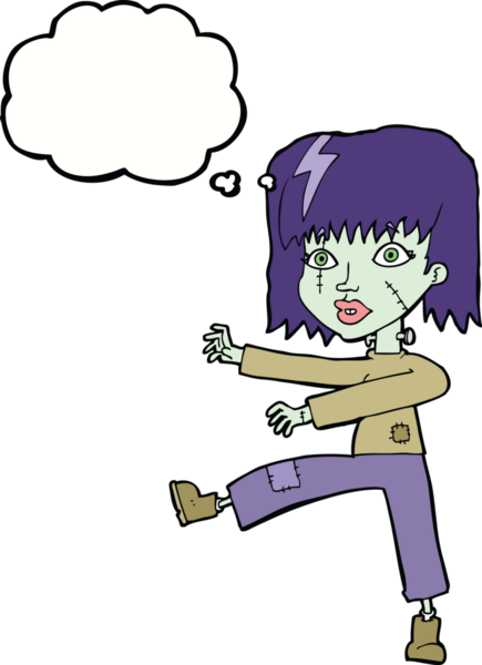 Bir insan tarafından çizilmiş düşünce balonlu zombi kız.