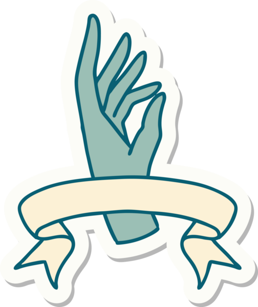 Bir insan tarafından çizilmiş el pankartıyla dövme stili çıkartması