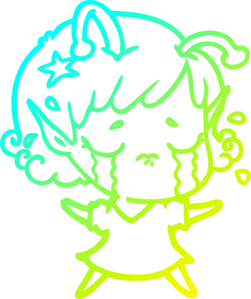 Bir insan tarafından çizilmiş ağlayan uzaylı kız çizgi filmi.