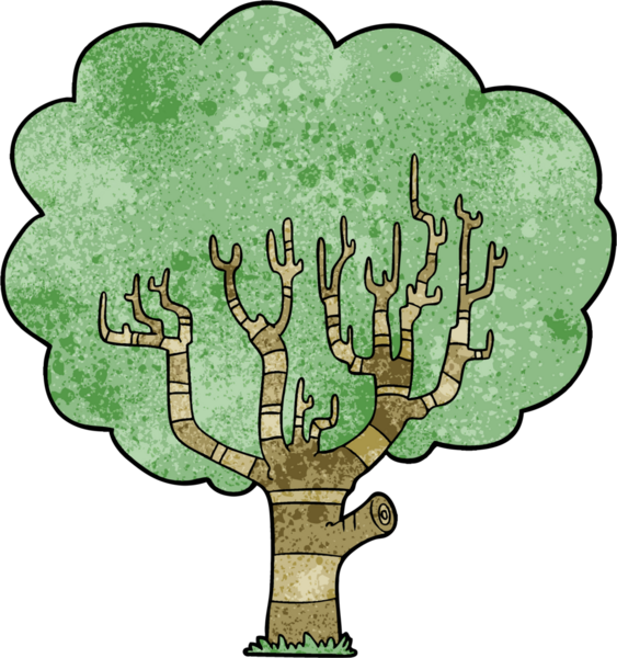 Bir insan tarafından çizilmiş çizgi film ağacı.