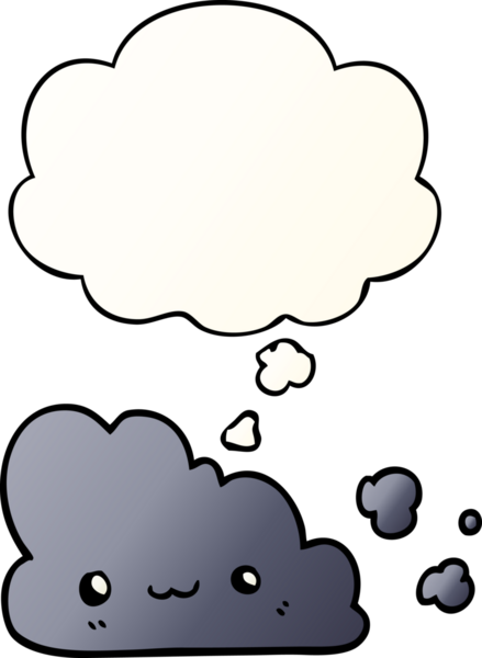 Düşünce baloncuğu olan sevimli çizgi film bulutu bir insan tarafından çizilmiş.