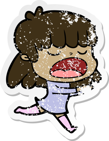 Bir insan tarafından yüksek sesle çizilmiş karikatür kadının sıkıntılı çıkartması.