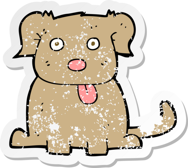 Bir insan tarafından çizilmiş çizgi film köpeğinin gerilimli çıkartması.