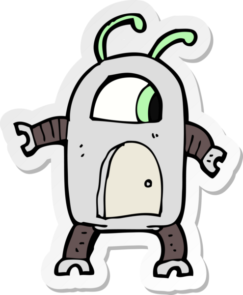 Bir insan tarafından çizilmiş uzaylı robotun çıkartması.