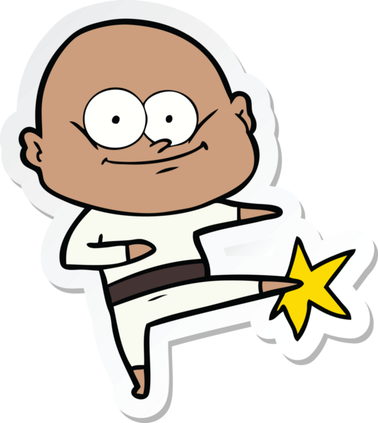 Bir insan tarafından çizilmiş kel bir adamın karate tekmesinin çıkartması.