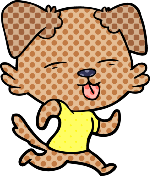 Çizgi film koşu köpeği bir insan tarafından çizilmiş dili dışarı çıkarıyor.