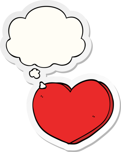 İnsan tarafından çizilmiş bir çıkartma gibi düşünce baloncuğu olan karikatür kalp.